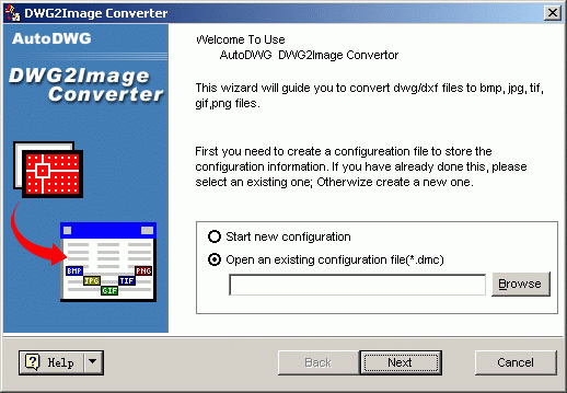 DWG2Image by AutoDWG - Batch converts DWG or DXF files to BMP, JPG, TIF, GIF, PNG without need of AutoCAD. Generate qualified bitmaps for: 1.