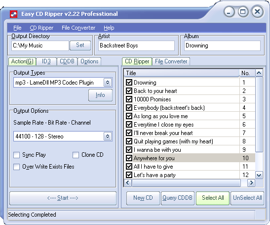 MP3 to All Converter by KongSoft, Inc. - Converts MP3 files into CD compatible WAV, Microsoft Media Audio (.WMA), NTT Cyber Space Lab's Audio (.